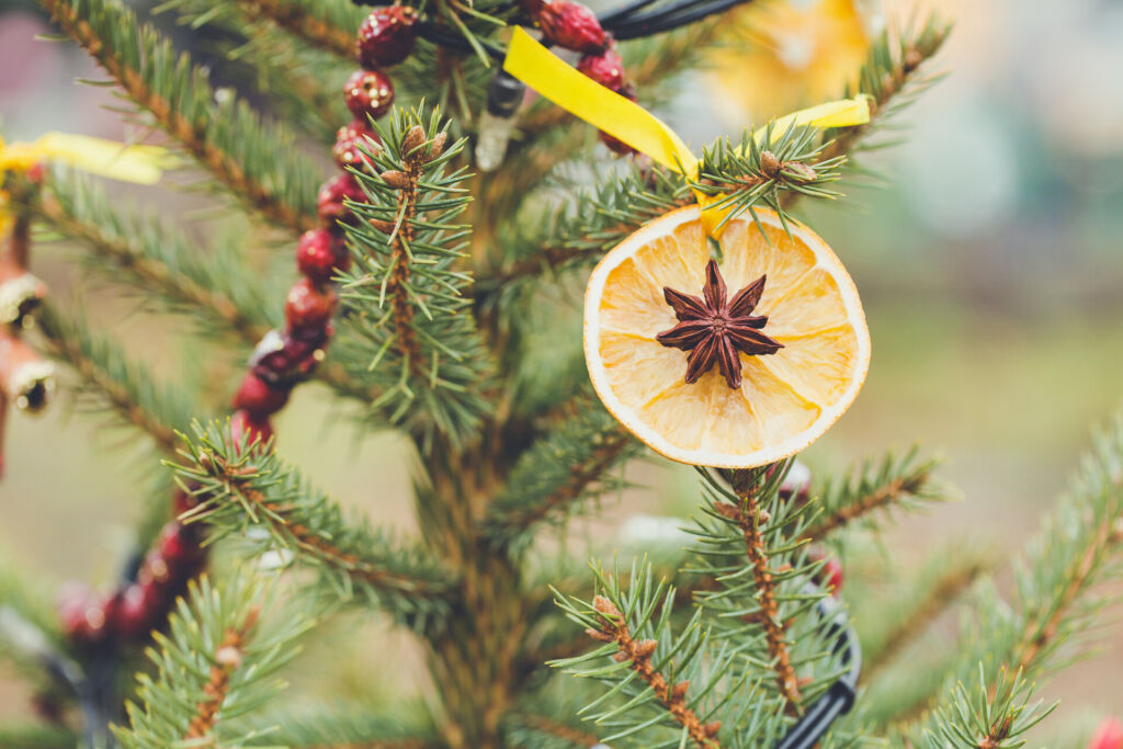 DIY handmade decoration on a Christmas tree
